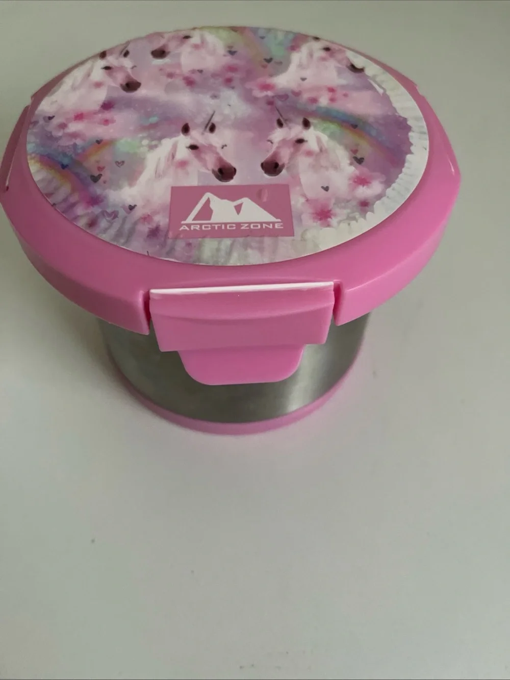 Arctic Zone Thermal Insulated Bowl Pink Lid Rainbow Unicorns Snap Lock Lid